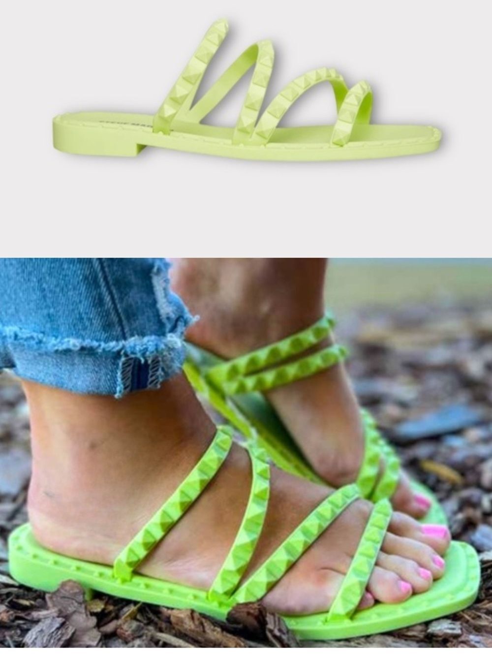 NWT Neon Lime Studded Strappy Slide Sandals Size 6 Steve M Brand